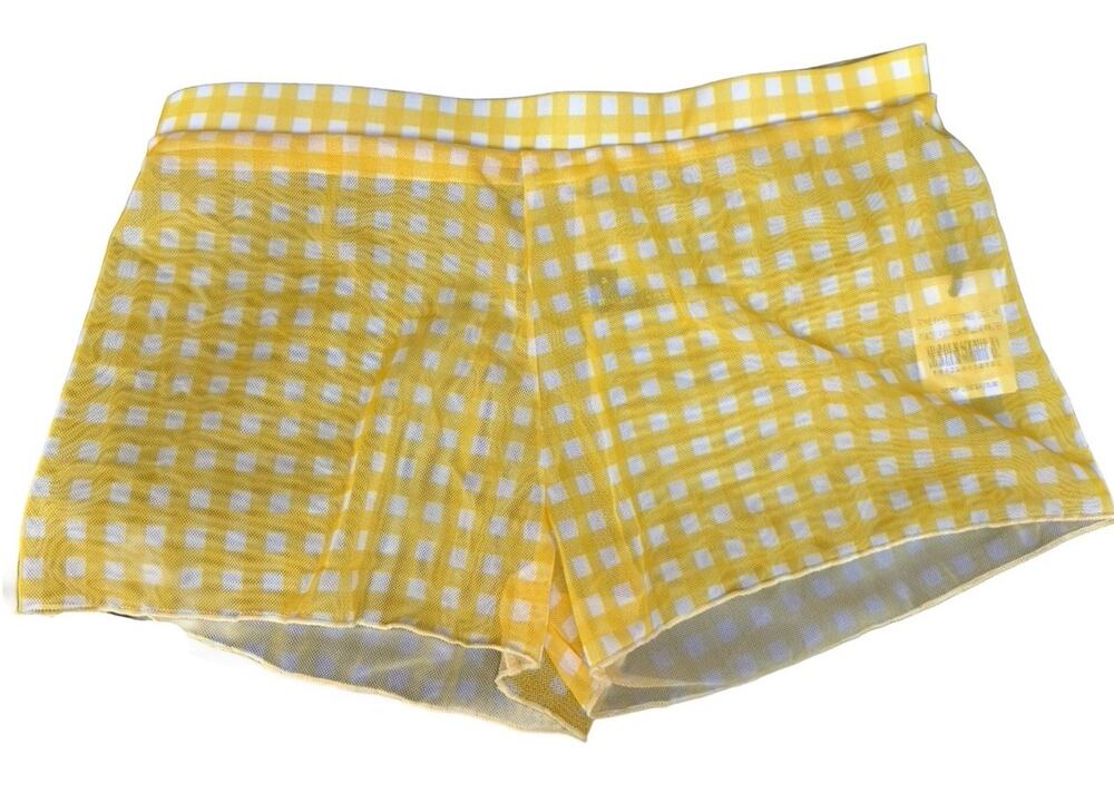 NWT Kendall & Kylie Yellow White Checkered Coverup Shorts, Sz Medium